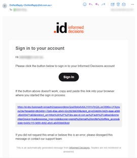 Screenshot of email verification link