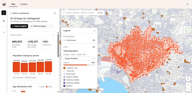 Screenshot showing a completed catchment in Placemaker.