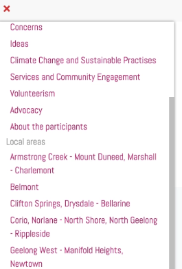Screenshot showing the Local Area filter applied in the drop-down menu in Community Views