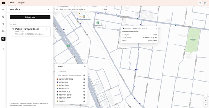 Screenshot showing an uploaded layer on the map in Placemaker